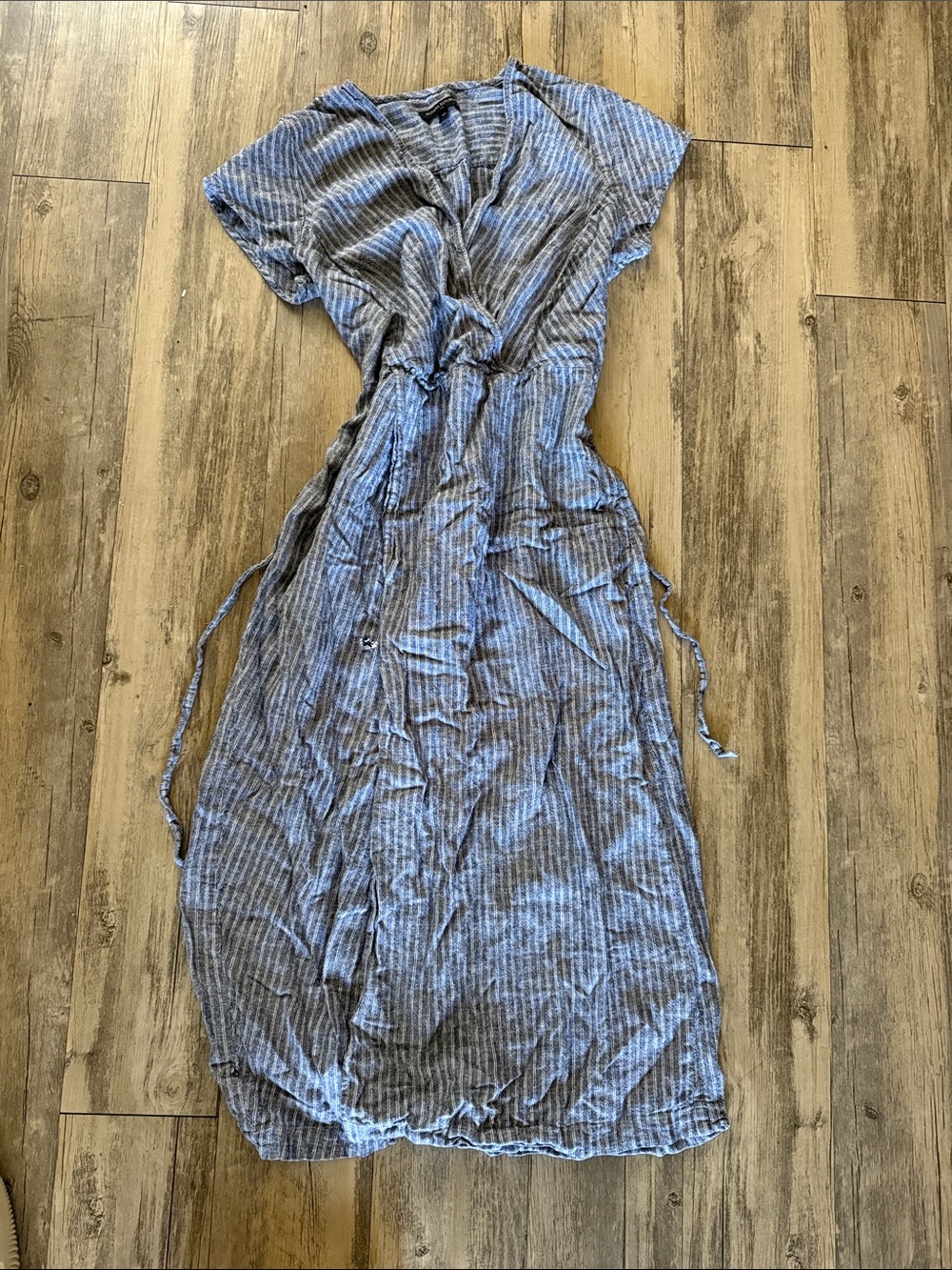 Banana Republic Linen Blend Striped Maxi Wrap Dress Blue White Size 10
